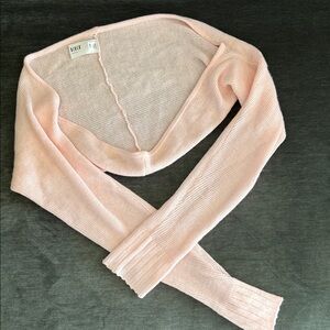 Pink Knit Bolero and Black active cropped dance top